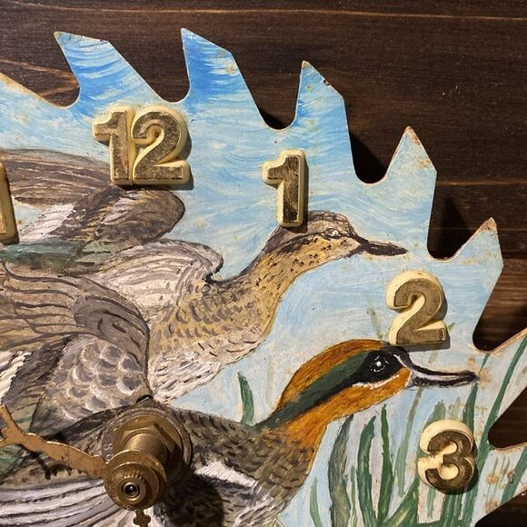 Custom Hand Painted Saw Blade Clock with Ducks Nature Scene - Picture 2 of 6